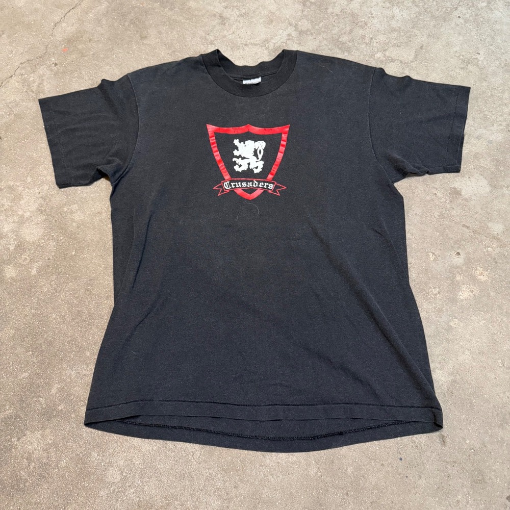 Stedman T-Shirt Men Large Black Crusaders Lion Shield Graphic Single Stitch USA